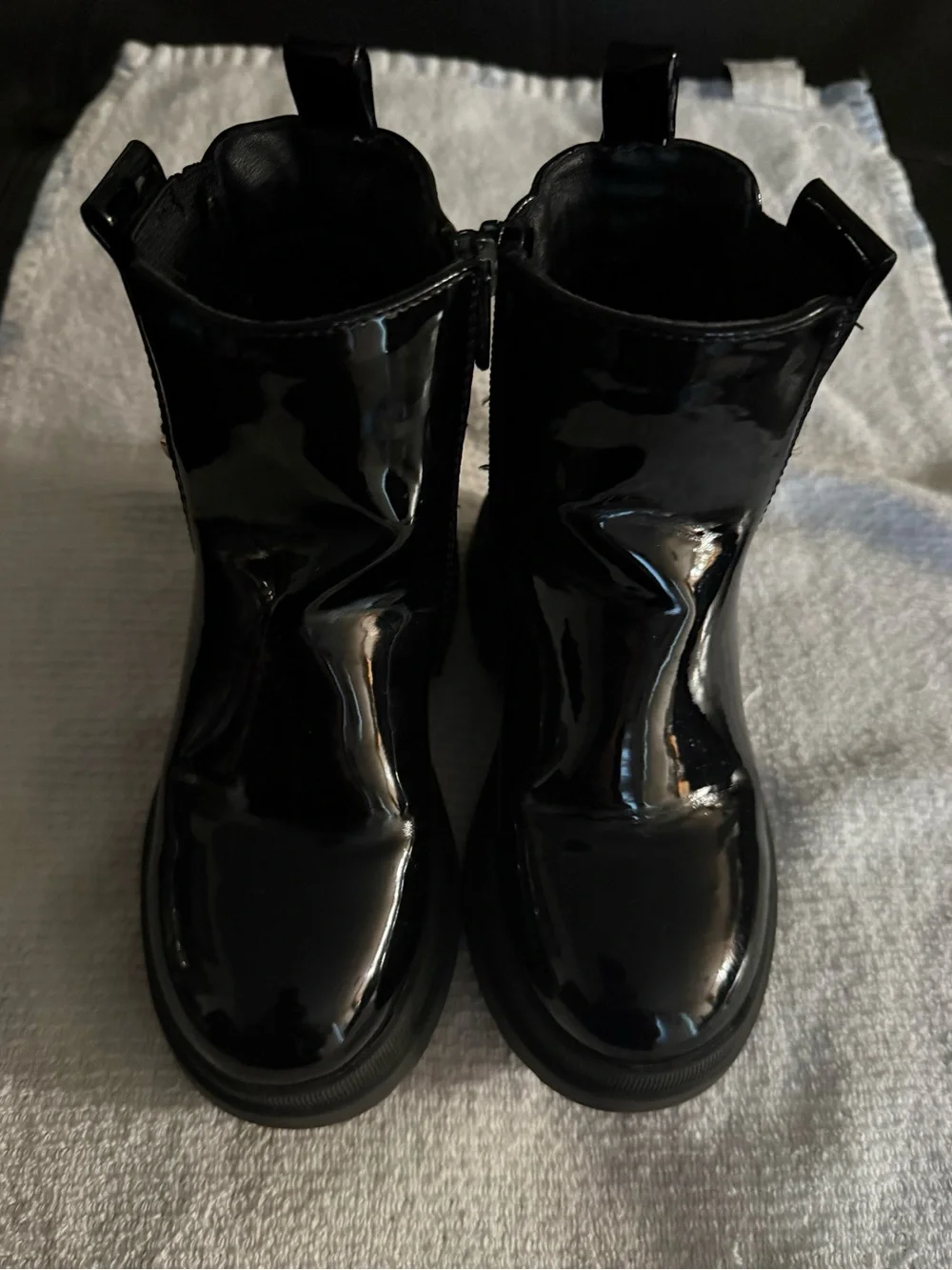 River Island Black Patent Platform Chelsea Booties